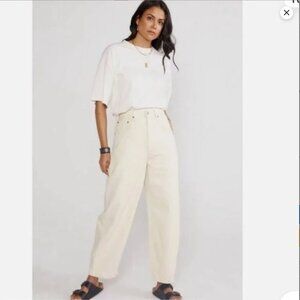 ETICA NEW Iris Relaxed Barrel Jeans Denim 100% Cotton SZ 28 White/Cream